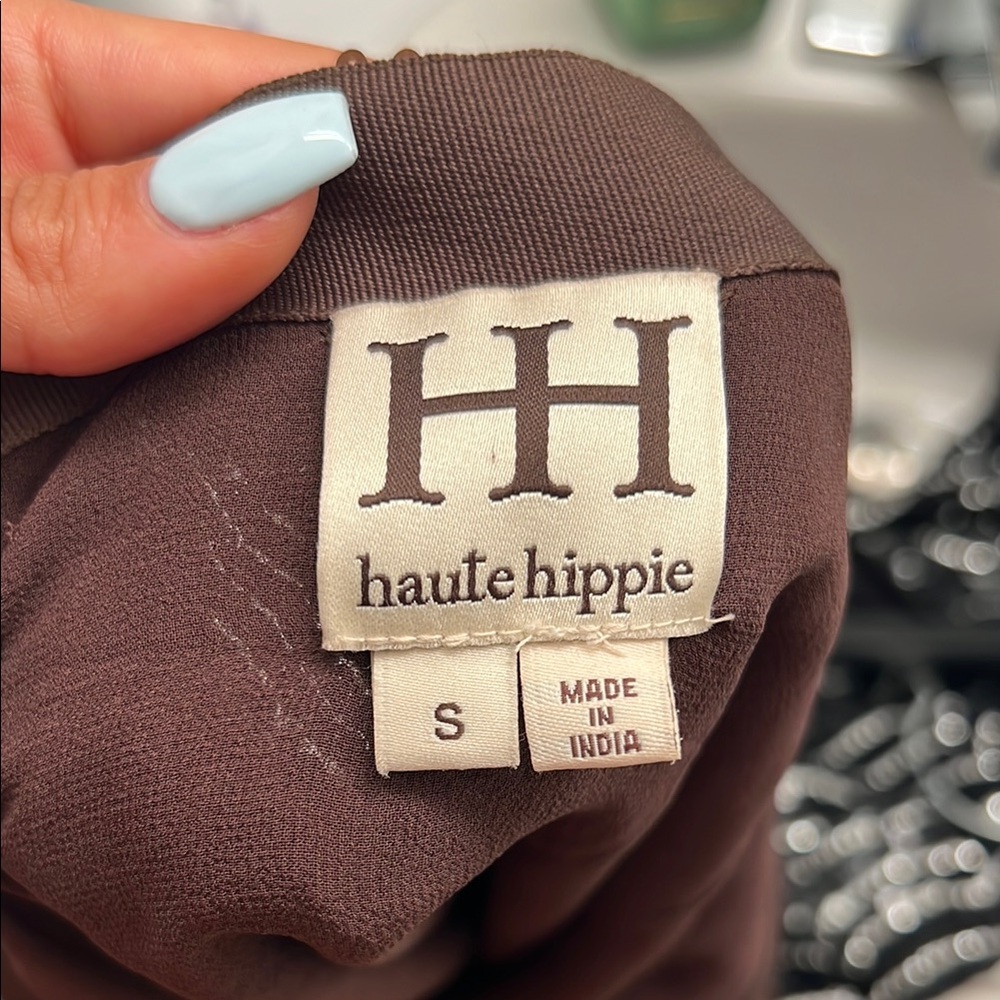 Haute Hippie Brown Sequin Bubble Mini Skirt 100% silk - Picture 3 of 5